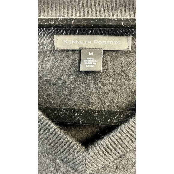 KENNETH ROBERTS Men's 100% Cashmere L/S Mont Blk V-Neck Sweater Sz M - Picture 2 of 3